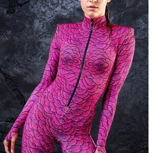 Badinka Pink Feathers Long Sleeve Onesie Catsuit